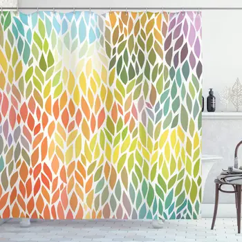 

Leaves Shower Curtain, Funky Floral Pattern in The Colors of All Seasons Refreshing Environment Ecology, Cloth Fabric Bathroom