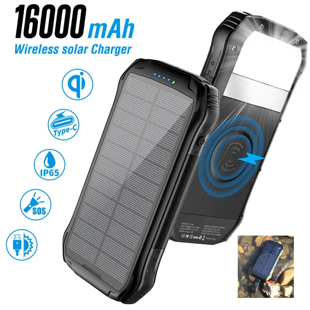 Solar Power Bank PD 18W QC3.0 Two-Way Fast Charge Outdoor Powerbank Phone External Battery Portable Charger Auxiliary Battery 1