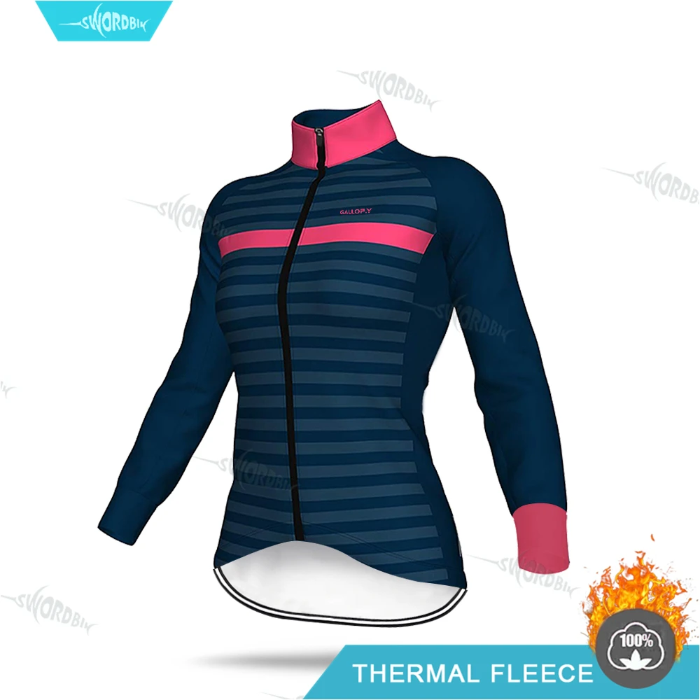 Cycling Jersey Зимняя флисовая майка, комплект для женщин, одежда для велоспорта, одежда с длинными рукавами, профессиональная команда, для верховой езды, теплая флисовая, MTB, гелевая накладка, комплект брюк - Цвет: Cycling Jersey