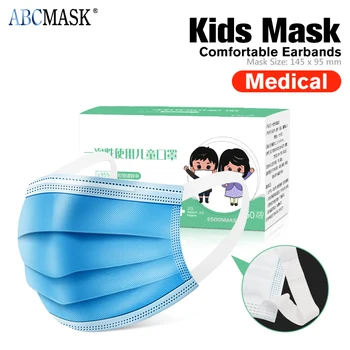 

1/200pcs Kids Disposable Medical Mask Dust Safe Breathable Mouth Mask 3 layers Child Earloops blue surgical Protective masks