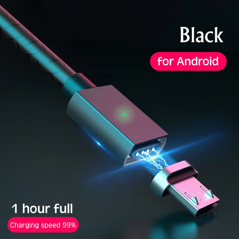 2 м Магнитный QC3.0 Магнитный USB кабель для iPhone samsung huawei Android мобильный телефон Быстрая зарядка USB кабель Тип C Магнитный кабель - Цвет: Black Android