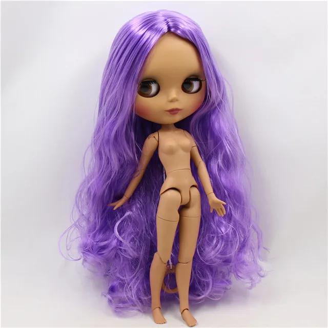 Neo Blythe Doll with Purple Hair, Dark Skin, Matte Cute Face & Custom Jointed Body 1