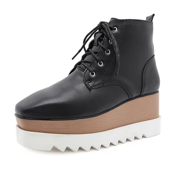 

Fashion Genuine Leather Women Ankle Boots Mixed Colors Wedged Platform High Heels Shoes Woman Working Party Winter Shoes