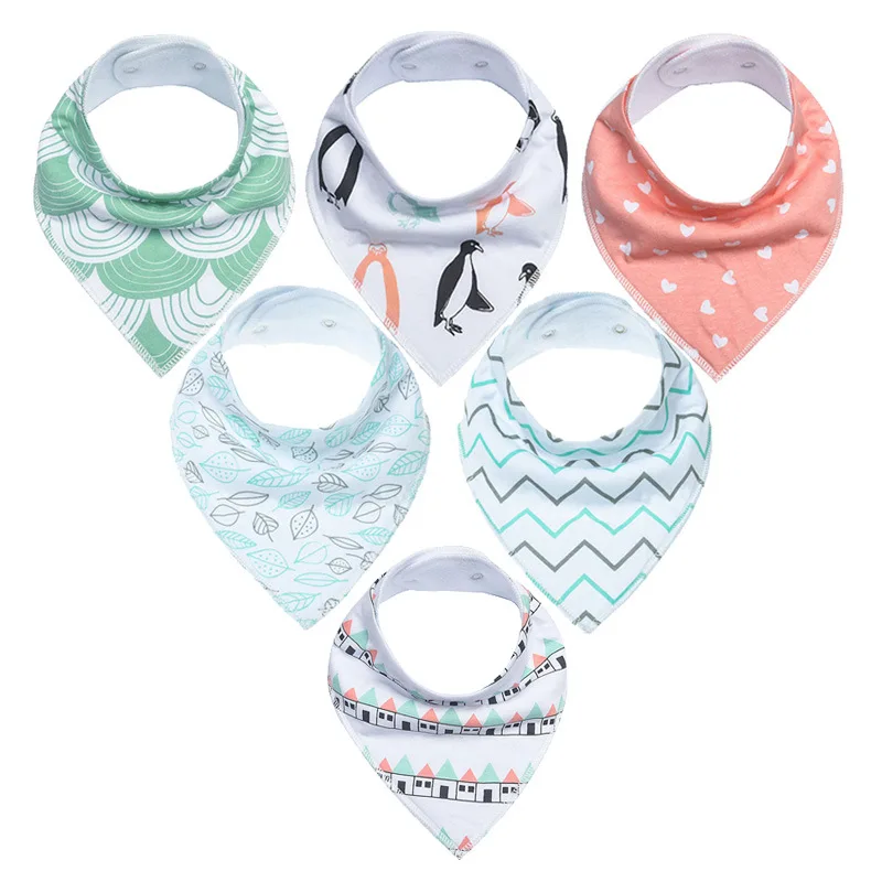 

6Pcs/Lot Cotton Adjustable Baby Bandana Drool Bibs Baby Saliva Triangle Towel Snap Bibs Newborn Feeding Burp Cloths Accessories