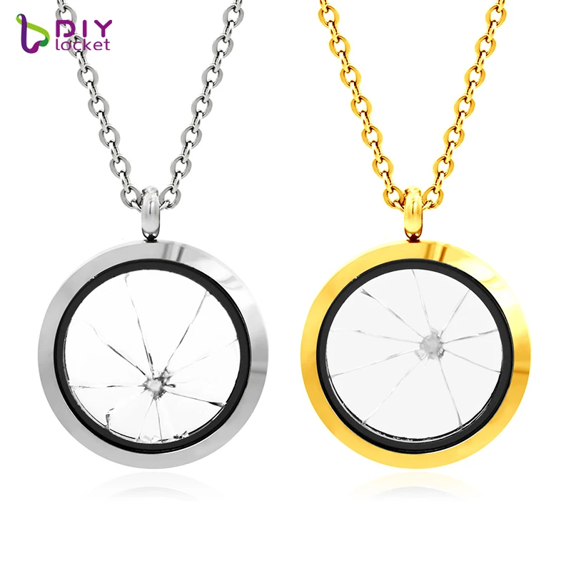 

10pcs/lot 30MM Round Stainless Steel Shattered Glass Ceiling Necklace LSFL066