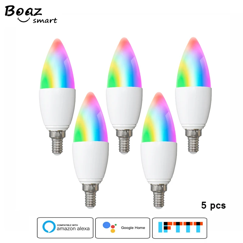 

Boaz Wifi led smart bulb 5W E12 E14 dimmable RGBCW Ambiance Decorative Candle Bulbs Remote Control Alexa Echo Google Home 5 pcs