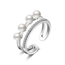 

Fashion Pearl Ring Silver 925 Jewelry Accessories with Zircon Gemstones Open Finger Rings for Women Wedding Party Promise Gifts