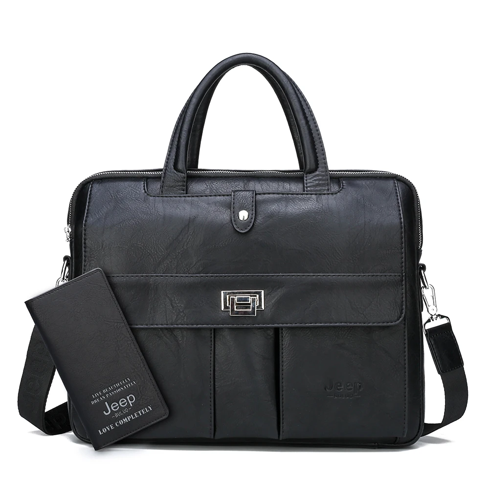 Set Black JEEP BULUO мужской портфель, большой размер, 15 дюймов, сумки для ноутбука, деловая дорожная сумка, офисная, деловая, мужская сумка для файлов А4, сумка-тоут - Цвет: Set Black