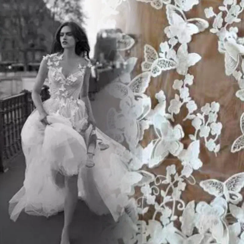 Latest Off white Butterfly Applique bridal wedding dress tulle embroidery Mesh Tulle lace fabric DIY Sewing cloth | Дом и сад