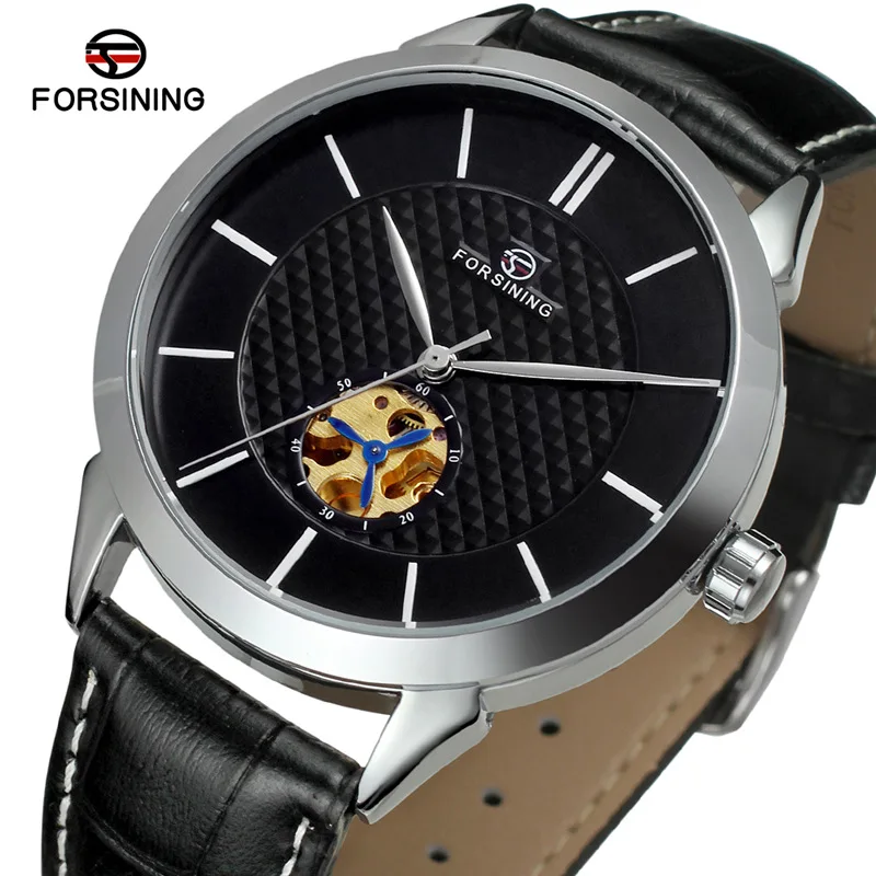 

FORSINING Mechanical Business Watch Men Top Brand Luxury Mens Automatic Casual Leather Watches Silver Clock Relogio Masculino