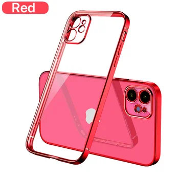 Luxury Plating Square Frame Silicone Transparent Case on For iPhone 11 12 13 Pro Max Mini X XR 7 8 Plus SE 2020 Clear Back Cover 11