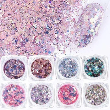 

8 Boxes/Set Nail Mermaid Glitter Flakes Sparkly 3D Hexagon Colorful Sequins Spangles Polish Manicure Nails Art Decorations
