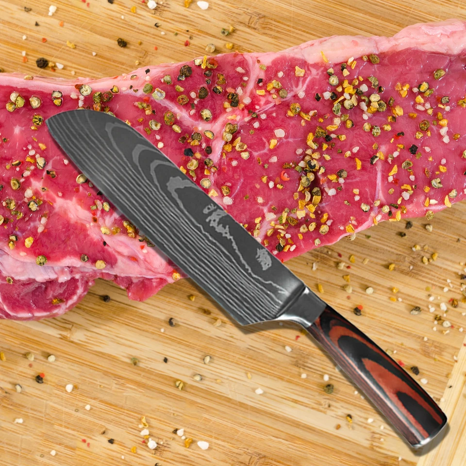 Damascus Pattern Chef Knife Set with Sharp Blades