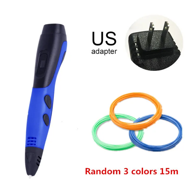 3D Ручка, светодиодный экран, сделай сам, 3D ручка для печати, 120 м ABS/PLA нити, креативная игрушка, подарок для детей, дизайнерский рисунок - Цвет: US Blue 15m