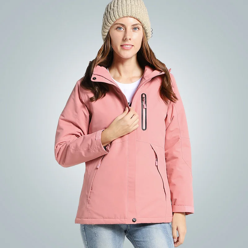 AKSR для мужчин и женщин зимняя куртка с подогревом USB нагревательные куртки дождевик Мужская водонепроницаемая ветровка Рыболовные костюмы Походное пальто - Цвет: Pink-Female