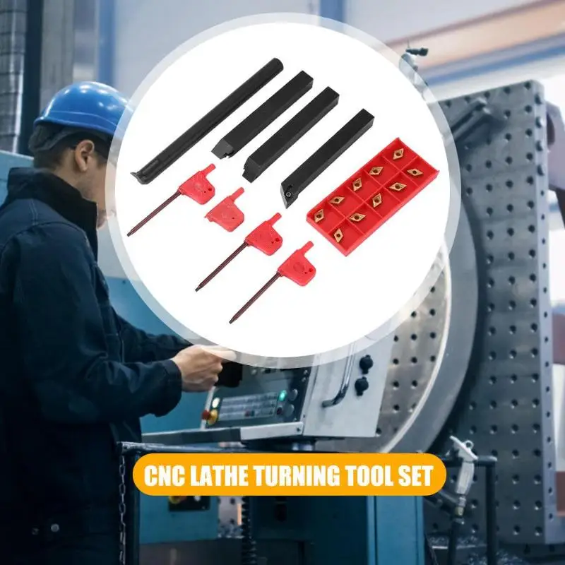 

Turning Tool Set 10pcs Carbide Inserts Blades 4 12mm Straight Shank CNC Lathe Holder Boring Bar Wrenches Processing Tools