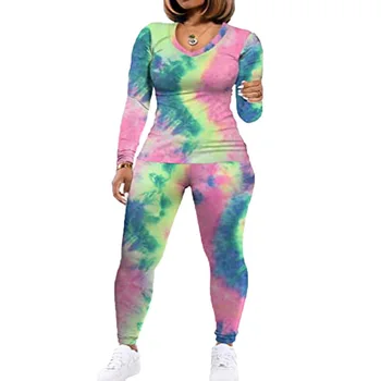

Kancool Lounge Set Homewear Women Long Sleeve Lounge Wear Sleepwear Autumn Winter Loungewear Women Pyjama Set Tie-dye Home Wear
