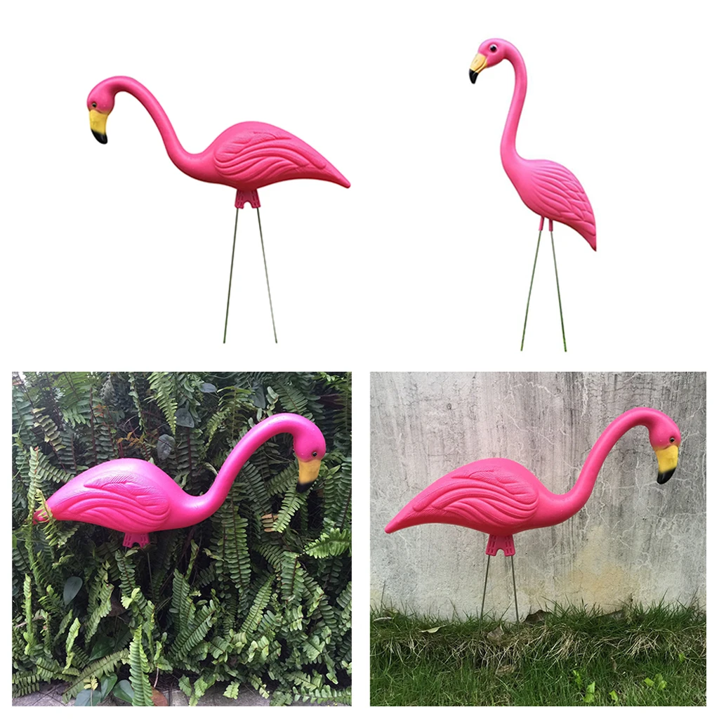 2 Pieces Retro Pink Flamingo Garden Stakes Outdoor Statues Ornaments Plastic Gardening Art Christmas Whimsical Gifts