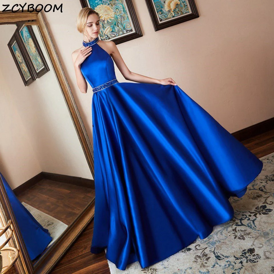 distorsión Abreviar Fascinar Vestidos De baile De graduación en color azul real para mujer, vestidos De  satén formales De noche para fiesta, sin mangas, cuello Halter, elegantes y  largos, 2022| | - AliExpress