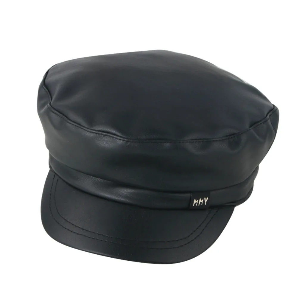 Модная шапка из искусственной кожи в стиле милитари, осенне-зимняя одноцветная шапка моряка для женщин и мужчин, Черная Женская кепка с плоским верхом для путешествий, Кепка Капитана