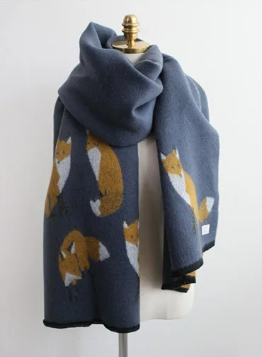 Navy scarf Роскошный бренд, женский зимний теплый кашемировый шарф с принтом лисы, толстые шали, шарфы для женщин, пашмины, платок, Женский палантин, Bufanda - Цвет: Navy scarf