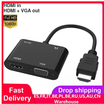 

HDMI to VGA+HDMI Adapter 1080P Dual-Monitor Audio/Video Converter VGA Splitter for PC, Notebook, Projector