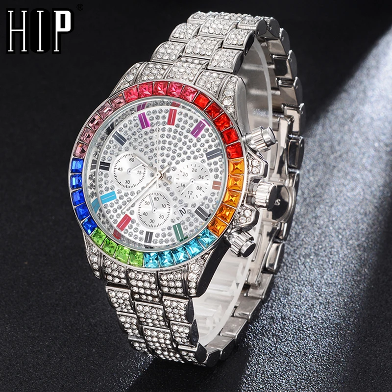 

Hip Hop Luxury Mens Iced Out Waterproof Watches Date Quartz Wrist Watches With Micropave CZ Alloy Watch For Women Men Jewelry
