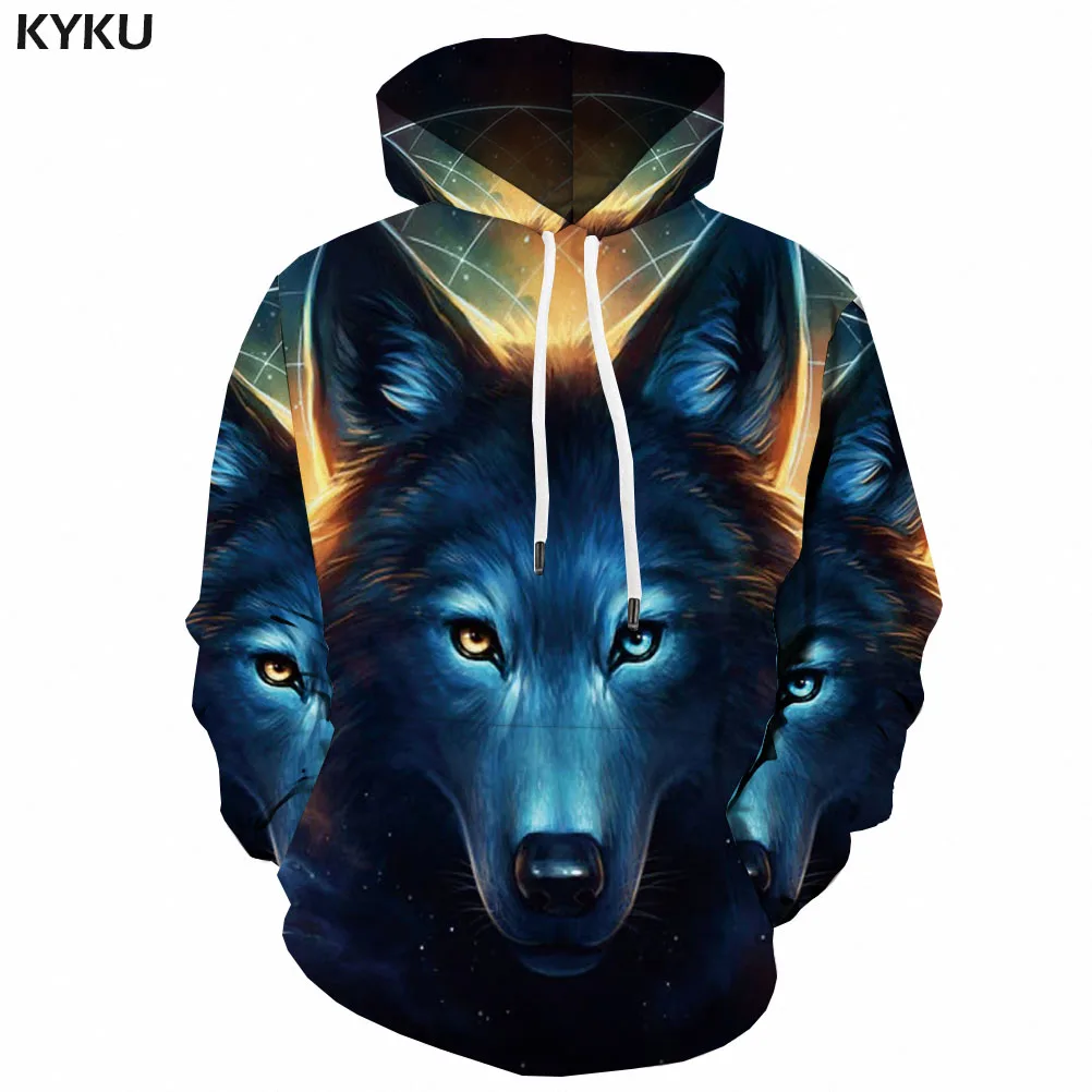 Mens 3D Multicolor Skull Hoodie Colorful Wolf Sweater Sweatshirt with Hood 