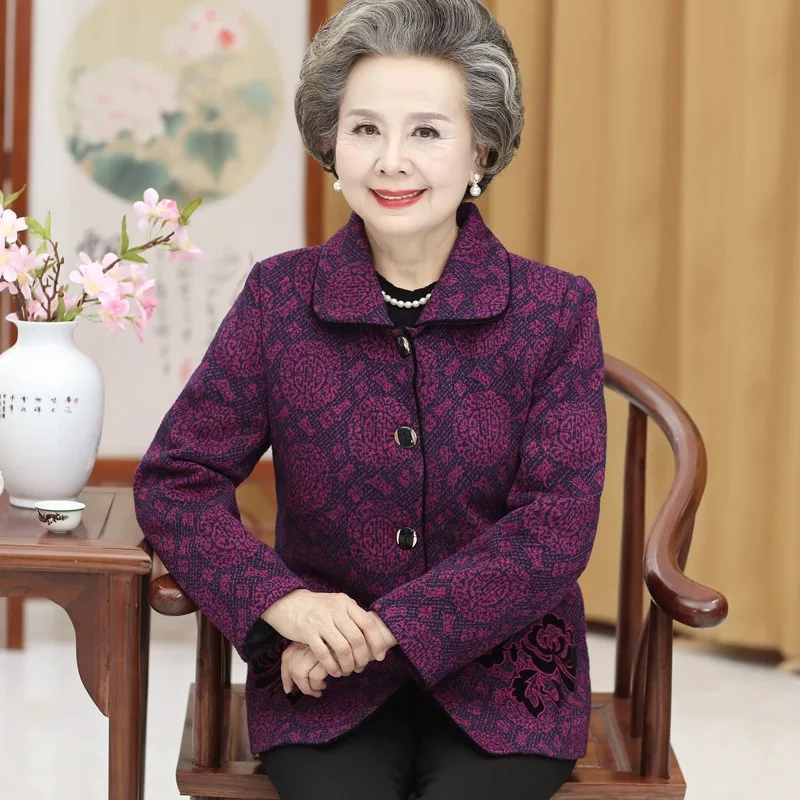 awesome  Elderly Women Winter Warm Coat 2019 Spring Long Sleeve Middle-aged Female Jacket Grandmother Short 