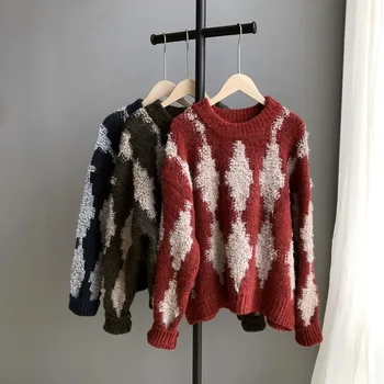 

Women's Knitted Pullovers Autumn Winter 2019 New Lingge Three-dimensional Furry Sweater Women's Long Sleeve Sweater
