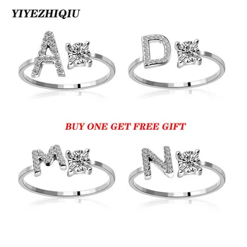 

New Design Letter A-Z Openable Adjustment Rings Simple Wild Crystal Inlay Gem Circle Ring Women Wedding Jewelry Anniversary Gift