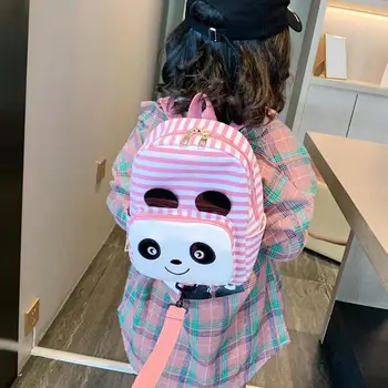 

Canvas Striped Backpack Children Cartoon Creative Panda Shoulder Bag Teenage Girls Kids Cute Zipper Schoolbags