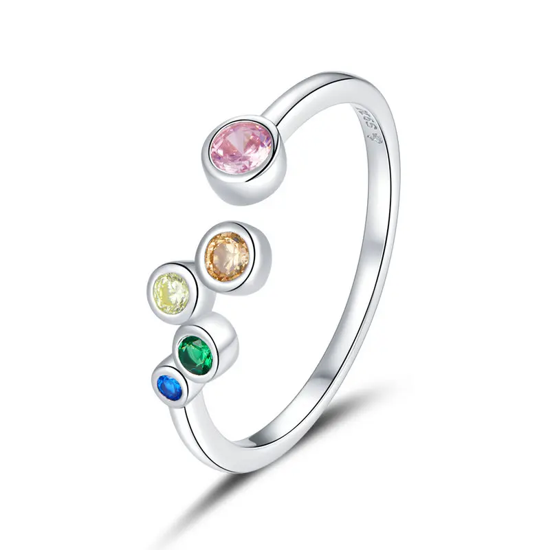 Elegant Adjustable Sterling Silver Zircon Open Ring