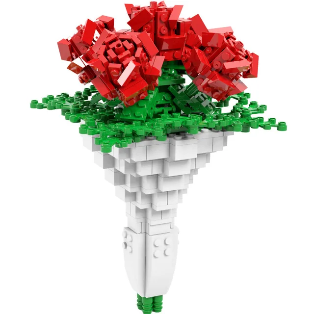 Creative Rose Flower Bouquet Model Building Blocks Romantic STEM Kit Construction Friends Bricks Toys for Girls Kids Gifts