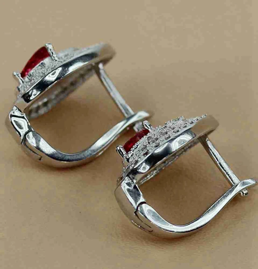 Fleure Esme Charms Shinning christmas Wedding Earrings For Women Men gifts dropshipping Red Cubic Zirconia Rhodium Plated R3120