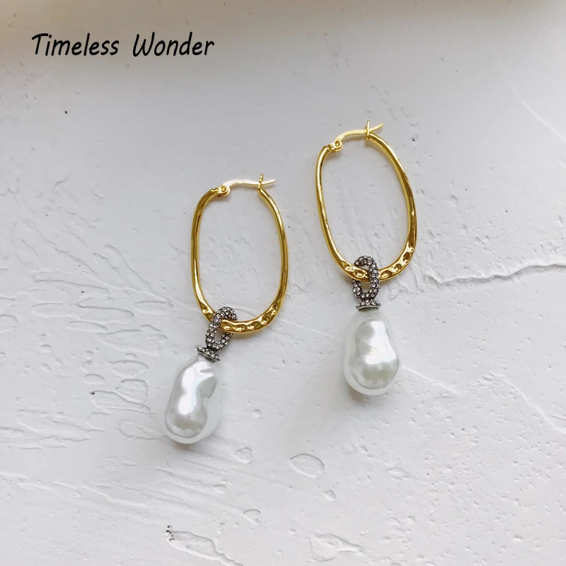 

Timeless Wonder Geo U Encrusted Zirconia Baroque Pearl Drop Earrings Women Statement Jewelry Punk Designer Boho Runway Ins 3246