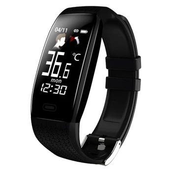 

T5 Smart Bracelet Real-Time Temperature Monitoring Wristband Sports Fitness Tracker Waterproof Men's Smart Watch (Black)