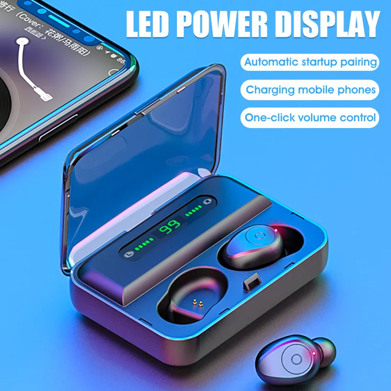 F9 5 TWS Bluetooth Earphones V5 0 Wireless Headphone HIFI Earbuds Stereo Bass headset With MIC 1500mAh Rechargeable mobile phone