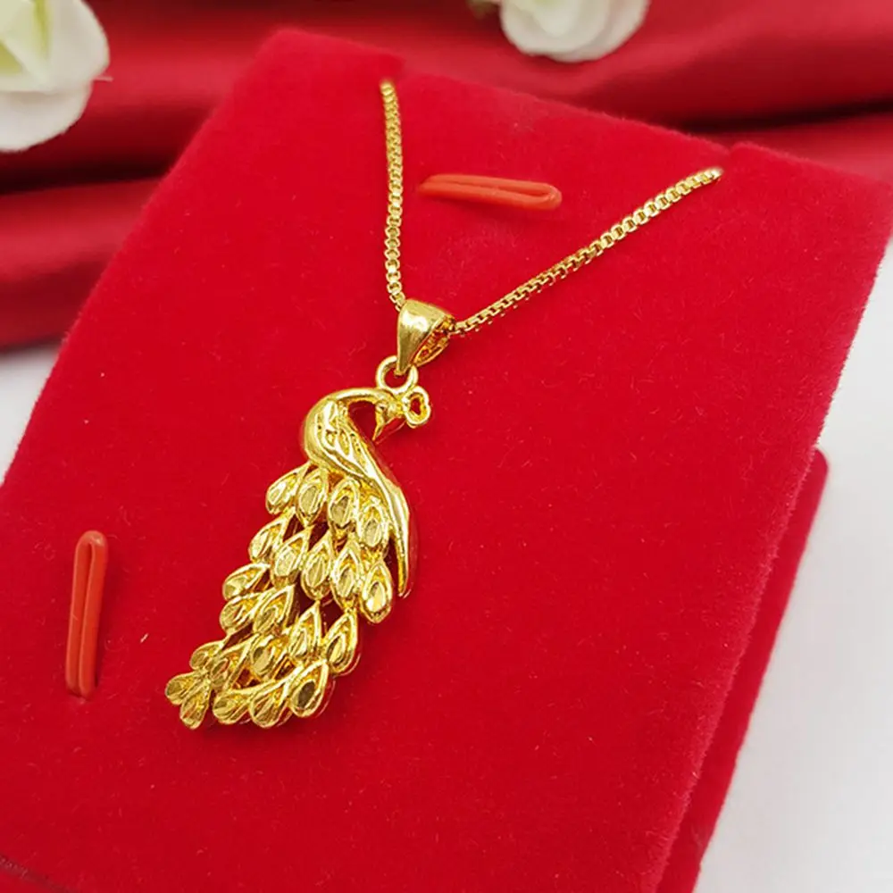 

Peacock Pendant Chain Yellow Gold Filled Chinese Style Wedding Womens Pendant Necklace With Beautiful Animal