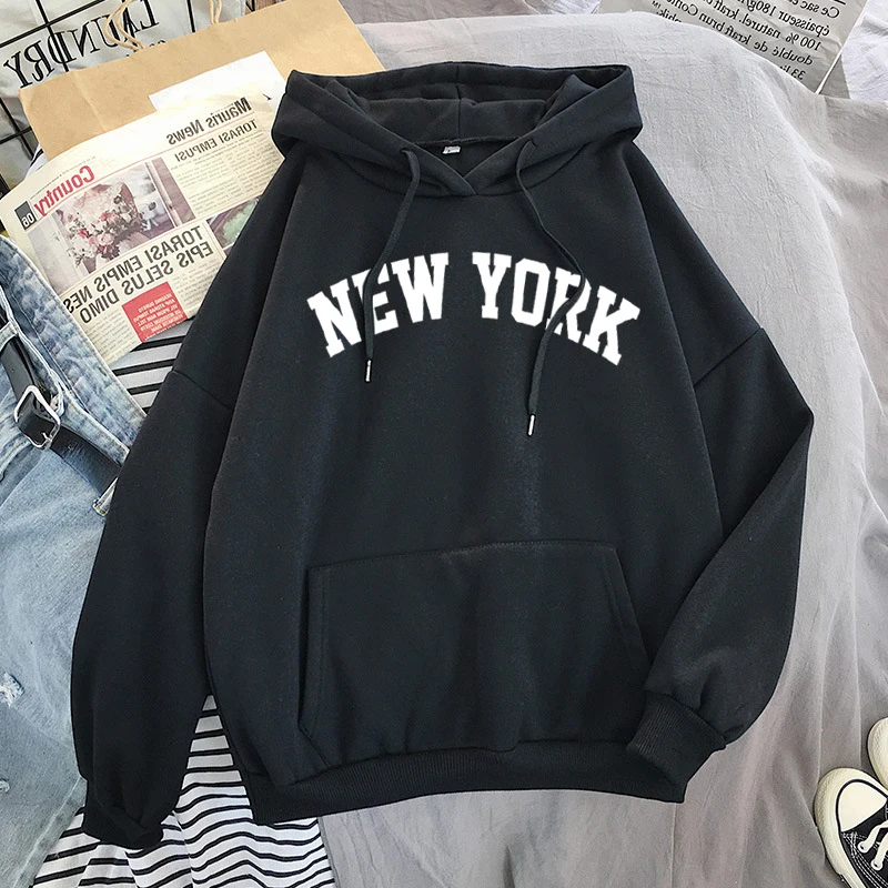 NEW Sweatshirts velvet winter Women's NEW YORK printing Hooded Female 2020 Cotton Thicken Warm Hoodies Lady Autumn Tops