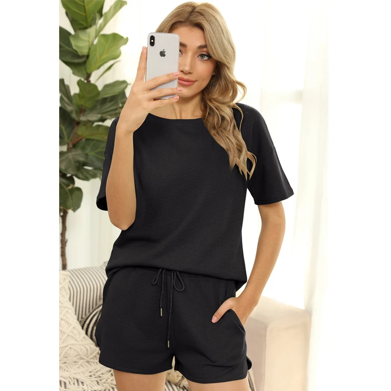 Women's Sleepwear Two Piece Set Woman Summer Crop Top Loose Fashion Outdoor Short Set Pajamas Night Wear Home Suit Short Sleeve