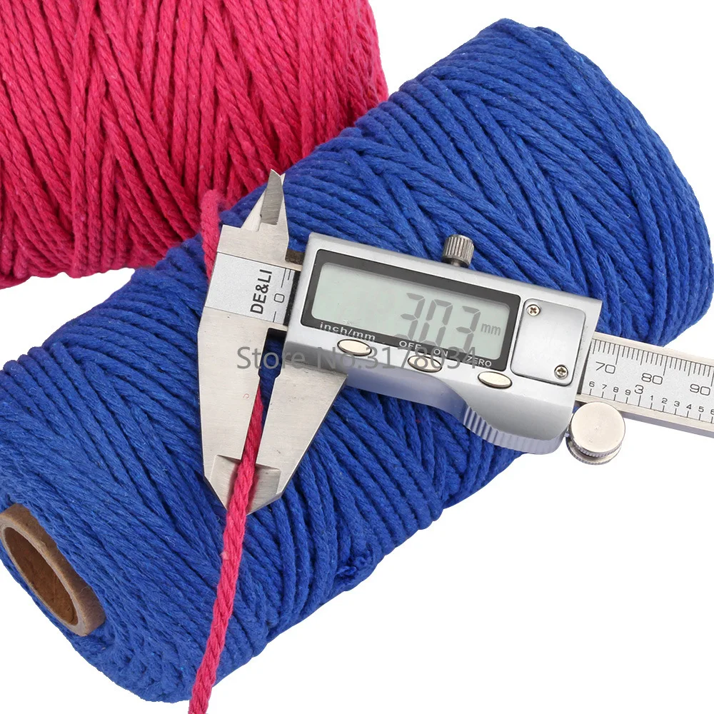 3mm 100% Cotton Cords Colorful Cord Beige Twisted Macrame String DIY Home Textile Wedding Decorative Tapestry Art 110yards