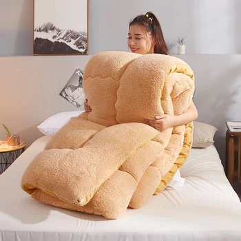 

Thick Warm Quilt Solid Color Winter Lamb Cashmere Blanket Quilted Bedding Quilt Core Patchwork Plush Comforter Core
