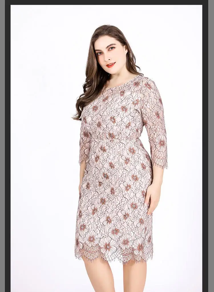 5XL 6XL размера плюс женское цветочное кружевное платье осень 4XL большой размер офисное женское платье элегантное женское облегающее длинное вечерние платья