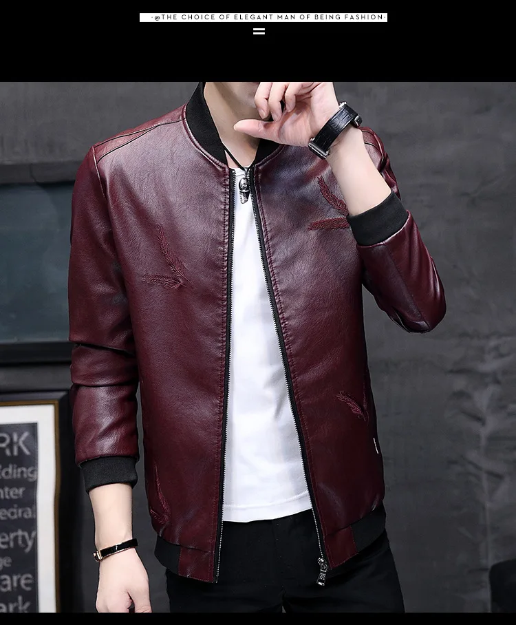 Locomotive Leather Coat Men's Spring And Autumn New Style Korean-style Slim Fit Hong Kong Style Youth Thin Coat Casual Black And