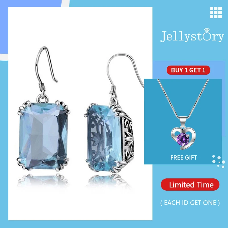 Jellystory модный 925 сережки из стерлингового серебра с прямоугольником Форма сапфир