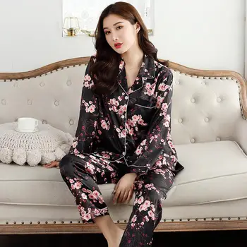 

Women Fashion Floral Print Pocket Button Blouse Long Pants Sleepwear Pajamas Set Floral Print Button Pocket perfect gifts