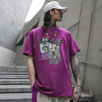 

Harajuku Casual Tshirts Male Purple Street Top Tees 2020 Summer Loose Round Neck Printed Short Sleeve Streetwear Men Hip Hop