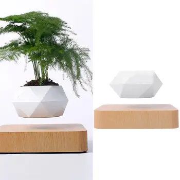 

1 Set Maglev Flower Pot Creative Air Flowerpot Maglev Bonsai Decorative Plant Pot Wooden Grain Flowerpot without Plant