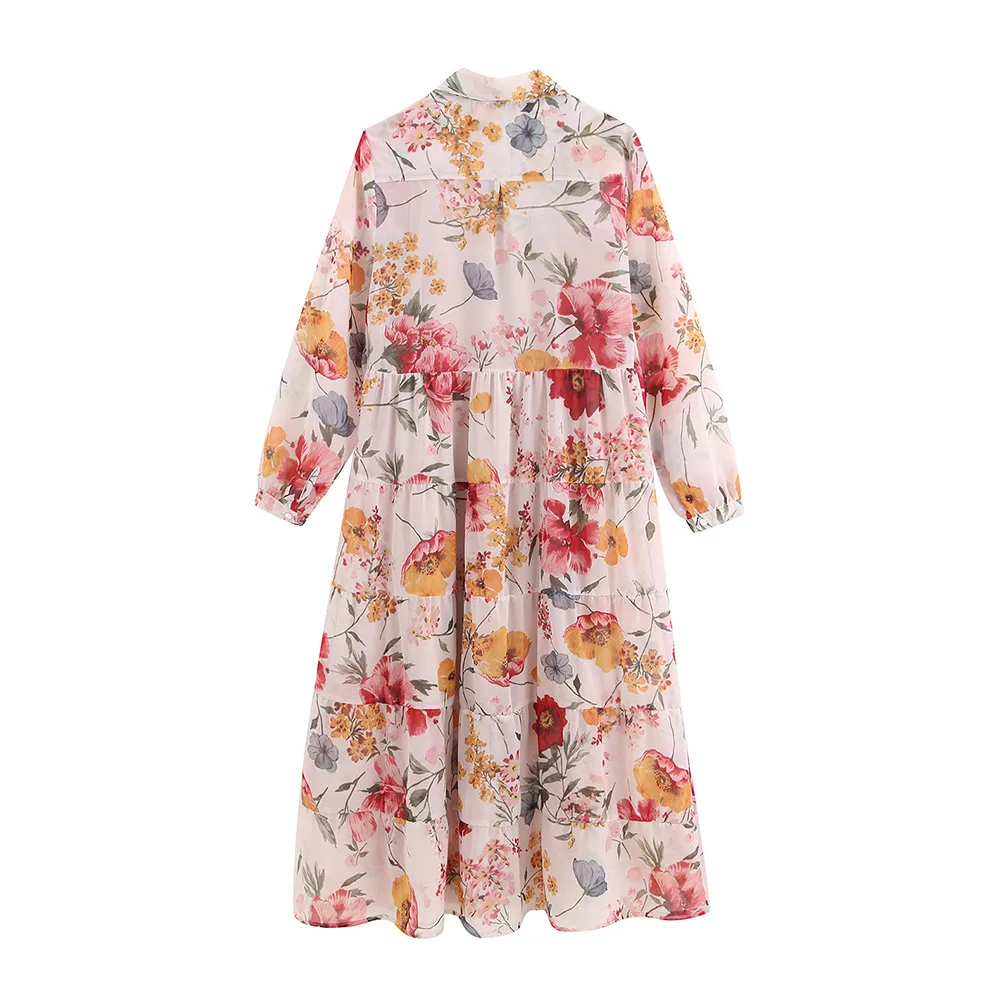 Винтажное стильное шифоновое миди платье-рубашка с цветочным принтом для женщин модные комплекты из двух предметов прозрачные шикарные платья vestidos mujer